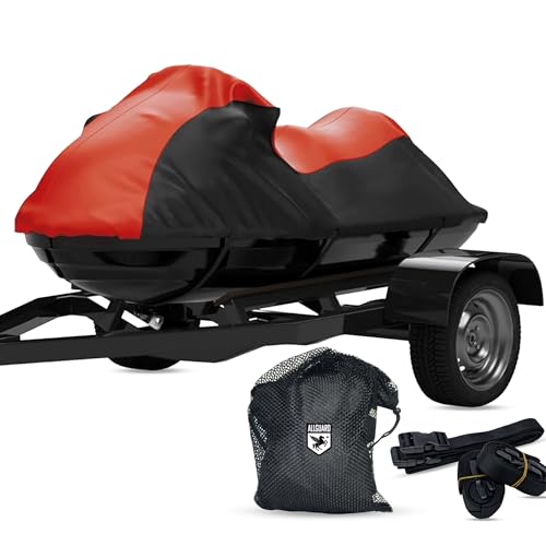 Weatherproof Jet Ski Covers for SEA DOO GTI SE 155 130 2008-2013 - RED/Black Color - All Weather - Trailerable - Protects from Rain, Sun, UV Rays, and More! Includes Trailer Straps and Storage Bag