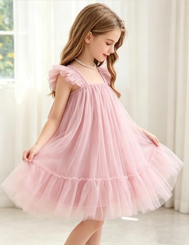 Image of Arshiner Toddler Tulle Dress for Girls Layered Tutu Ruffle Dresses Swing Twirly Fairy Summer Birthday Party Wedding Sundress