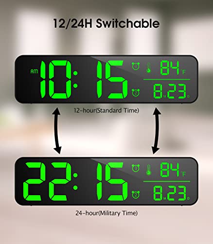 (With 5V/2A Adapter) Digital Clock For Living Room Decor/Office/Garage, Wall/Desk Clock, Modern Digital Clock With Huge Clear Numbers To Display Time, Date, Room Temp, 12/24H, Auto/Custom Brightness #TOP6