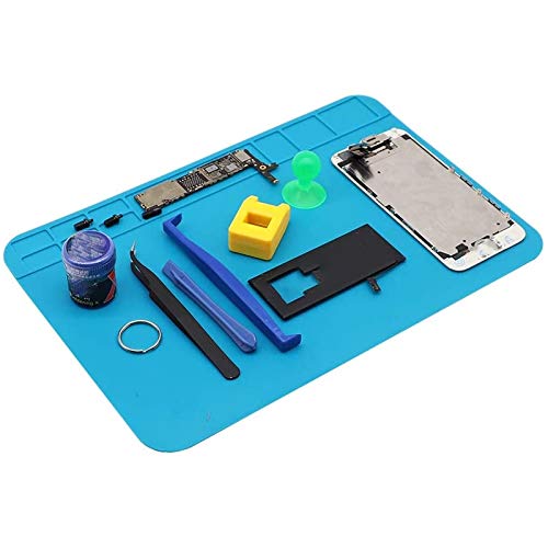 Pasuihcay Insulation Silicone Soldering Repair Mat Heat Resistant Work Pad for Mobile Phone PCB BGA Soldering Iron Repair Pad, Blue