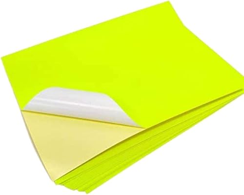 Papel adhesivo amarillo neón fluorescente, etiqueta de envío, adhesivo de hoja completa, 8.27 x 11.69 pulgadas, etiquetas adhesivas de color A4 para