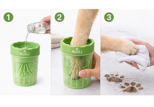 ROSLI Dog Paw Clianer Cup - Portable Pet Paw Washer for Dogs - Deep Cleaning Mud & Dirt - Silicone Brush - Easy to Use & Wash (Blue, Large) (Green, Small) - Image 3
