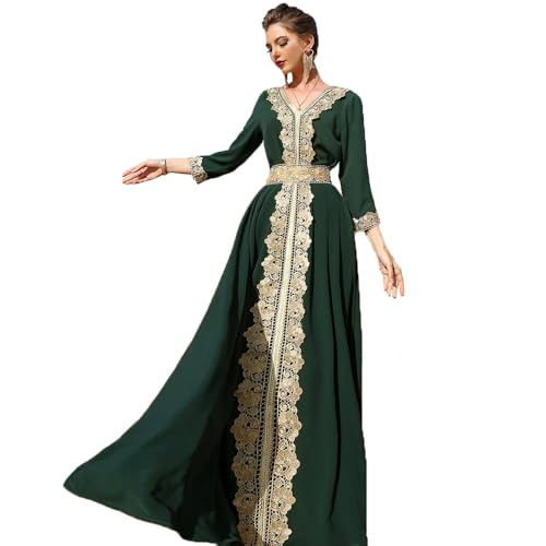 PolyJolly Gold Applique Abaya Dress for Women Dubai Saudi Jasper Moroccan Maxi Kaftan Dress L