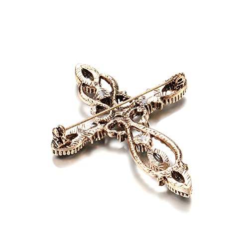 Broche croix baroque en cristal gris, bijou d'exception style ancien - 7