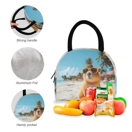 Capybara Beach Print Backpack Set with Lunch Bag, Large Capacity Travel Backpacks and Lunch Box Insulated for Commute Hiking Picnic4