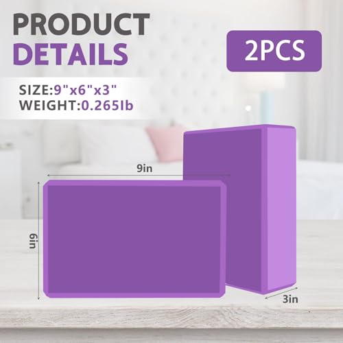 Image of 9 inchx6 inchx3 inch Yoga Blocks, Soft Non-Slip Surface Premium Foam Blocks, Supportive, Lightweight, Odor Resistant, Yoga Accessories for Pilates Meditation General Fitness Stretching Toning (Purple-2