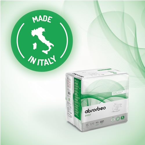 Absorbeo Windel Maxi 15 Stück, Saugfähiges Hilfsmittel für Schwere Blasenschwäche, Absoluter Komfort, Totaler Schutz, Anti-Odour-System, Vollständig Atmungsaktiv, Unisex, Größe L