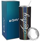 Personalized Skinny 20 oz with Lid Black Glitter Customized Laser Engraved Cup Gift Stainless Steel Vacuum Insulated Mug