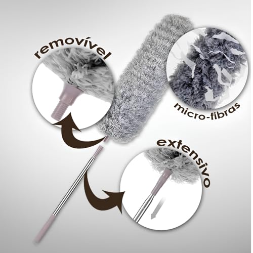 Espanador De Pó Extensível 2.80m Haste Flexível de Inox de Microfibra Lavável Para Limpeza de Casa,