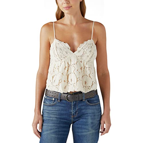 Lucky Brand Women's Lace Skinny Strap Tank Top, Sand Dollar, Large #TOP25