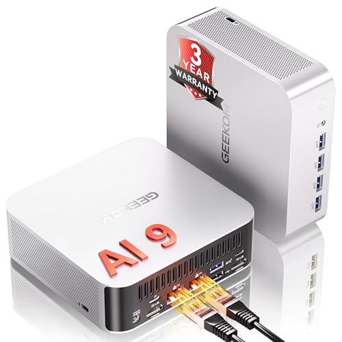GEEKOM A9 Max AI Mini PC, with AMD Ryzen AI 9 HX 370 (80 Tops), Copilot+ PC, Radeon 890M, 32GB DDR5 (Not LPDDR), 2TB SSD, Win 11 Pro, WiFi 7, BT 5.4, USB4, HDMI 2.1, Dual 2.5GbE, 8K, 3-Year Warranty