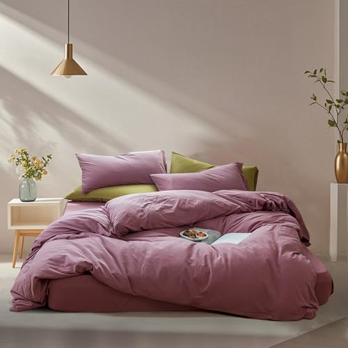 TOYROOM Queen Solid Purple Duvet Cover Pale Mauve Bedding Set Jersey Knit Cotton Comforter Cover Hotel Quality T Shirt Cotton 3 Piece Comforter Cover for Kid Girl Women 1 Duvet Cover 2 Pillowcases
