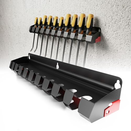 WooFog Wall Mount Pry Bar Holder Lockable Pry Bar Rack Tool Organizer for Pry Bars or Extension Rods Mounts on Tool Cart Workbench Wood Board Tool Wall for Garage Shed Trailers Epair station