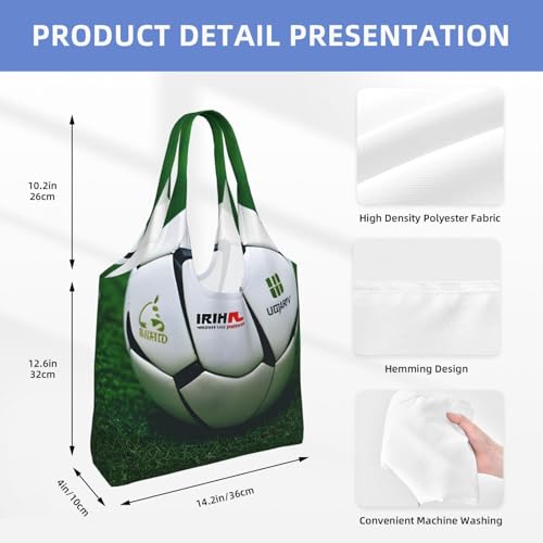 White Soccer Ball One-Shoulder Canvas Bag Reusable Tote Bags,Bulk Grocery, Shopping, Beach, Travel And Gift Use4