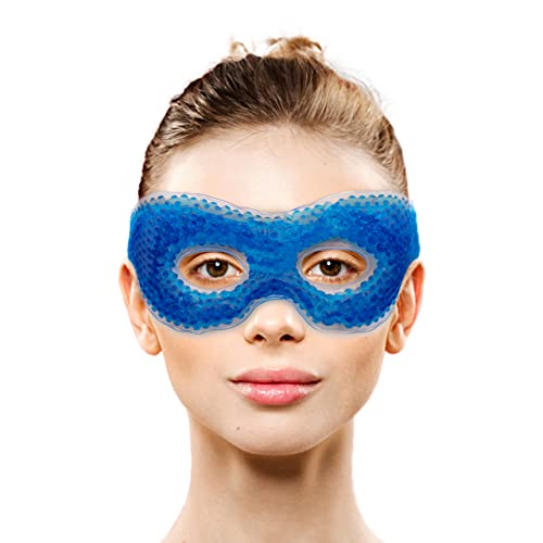 Gel Eye Mask with Eye Holes- Hot Cold Compress Pack Eye Therapy | Cooling Eye Mask for Puffy Eyes, Dry Eyes, Headaches, Migraines, Dark Circles, Sinus - Reusable Eye Face Mask | Ergo Gel Bead (Blue)