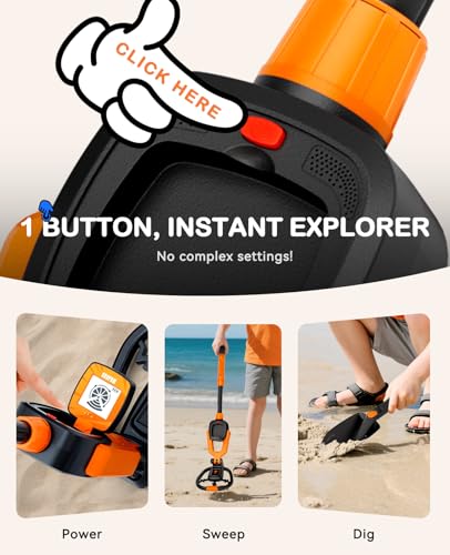 Image of SUNPOW Metal Detector for Children with Treasure Animation and Waterproof Coil - Adjustable Stem (60 - 70 cm) - Kit Includes Shovel, Rake and Bag - Ideal Gift for Boys and Girls from 6 to 12