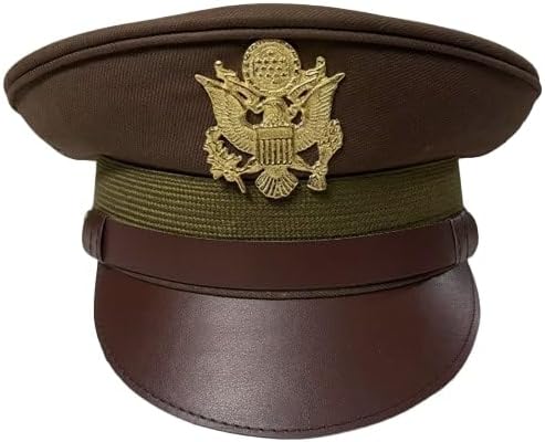 WW2 US Army Air Corps Officer Crusher Hat Military Cap with Golden Eagle Badge, Brown