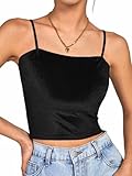 Vrtige Women's Velvet Spaghetti Strap Sleeveless Cami Tank Crop Tops Solid Black Small