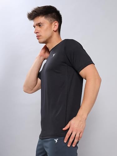 Image of TECHNOSPORT Men's Slim Fit Polyester Activewear Sports T-Shirt with Moisture-Wicking Comfort for Workout, Running & Gym