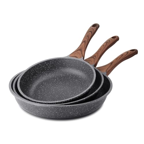 SENSARTE 20cm+24cm+28cm Antihaft Bratpfanne Skillet 3 Teiliges, Schweizer Granit Beschichtung Omelette Pfanne, Gesunde Stein Kochgeschirr Chef's Pan, Gasherd und Induktion Kompatibel