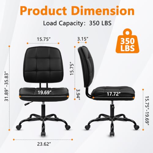 Image of CLATINA Armless Home Office Chair with Lumbar Support and Wheels, Small PU Leather Ergonomic Low Back Desk Chairs No Arms, Adjustable Height 360 Swivel Rolling Computer Task Chair, Black, 8 Pack