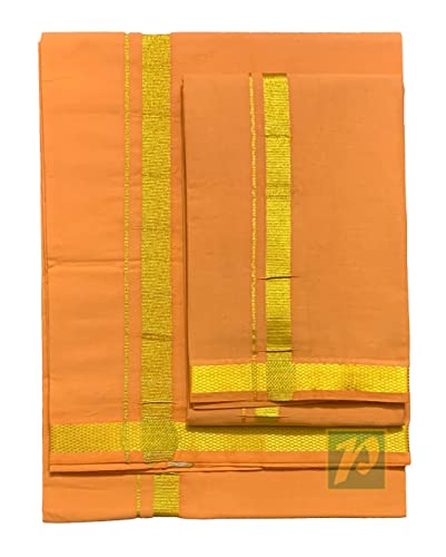 Image of PRAKASAM COTTON Mens Colour Jari Cotton dhoti and Angavastram Set (1.30X2.00 Meter Dhoti, 36X1.80 towel)