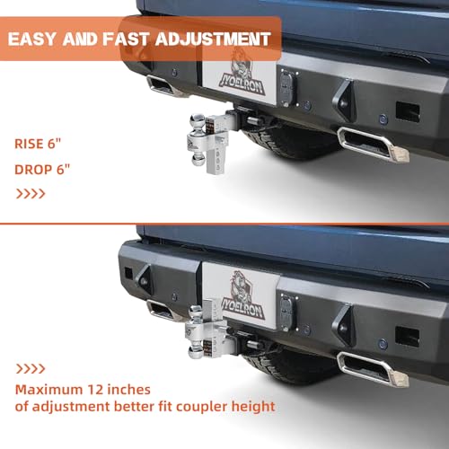 Jyoelron Adjustable Trailer Hitch Ball Mount (2" Receiver) 6" Drop & Rise (12,500 LBS GTW) - Heavy Duty Aluminum Dual Ball (2" & 2-5/16") Tow Hitches Double Anti-Theft Locking Hitch Pins by Jyoelron - Image 4