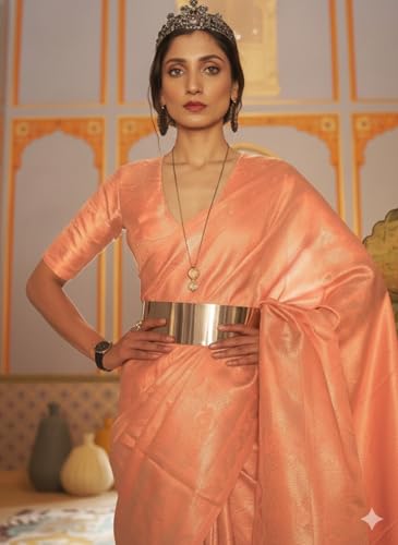Image of SWORNOF Women's Banarasi silk Saree With Unstitched Blouse Piece