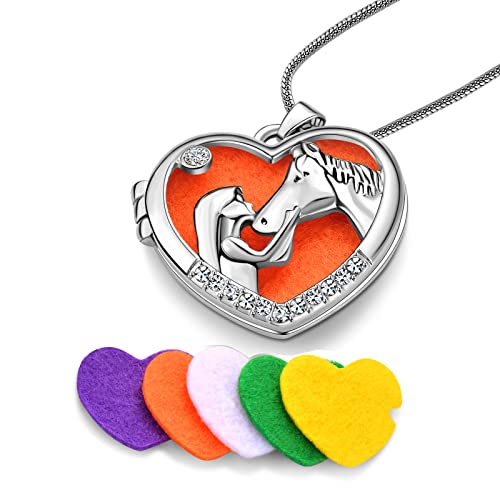 Meicem Horse With Girl Aroma Diffuser Necklace Perfume Essential Oil Diffuser Aromatherapy Locket Pendant Necklace Fashion Jewelry #TOP1