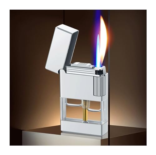 IMOCKA 2024 Butane Torch Lighter, Soft Flame, Jet Flame Switchable Gas Lighter, Dual Flame Lighter with Viewing Window, Windproof Metal Lighter, Gift for Men (Gas Not Included). (Color : C)