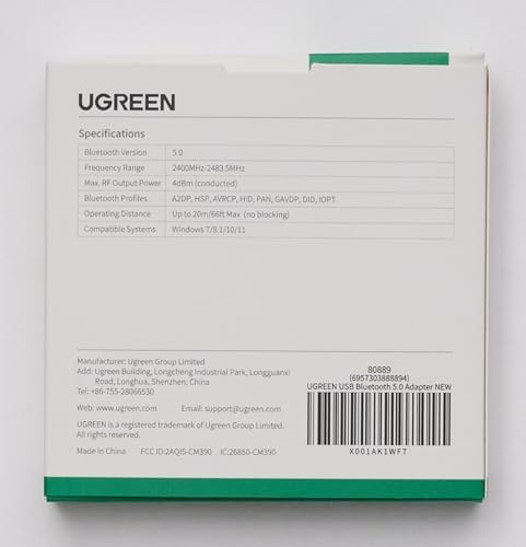 UGREEN Bluetooth 5.0 Dongle USB Bluetooth do obsługi komputera Windows 11/10/8.1/7, kompatybilny z kontrolerem PS5/PS4 Pro X Box One S, Słuchawkami, Głośnikiem itp.
