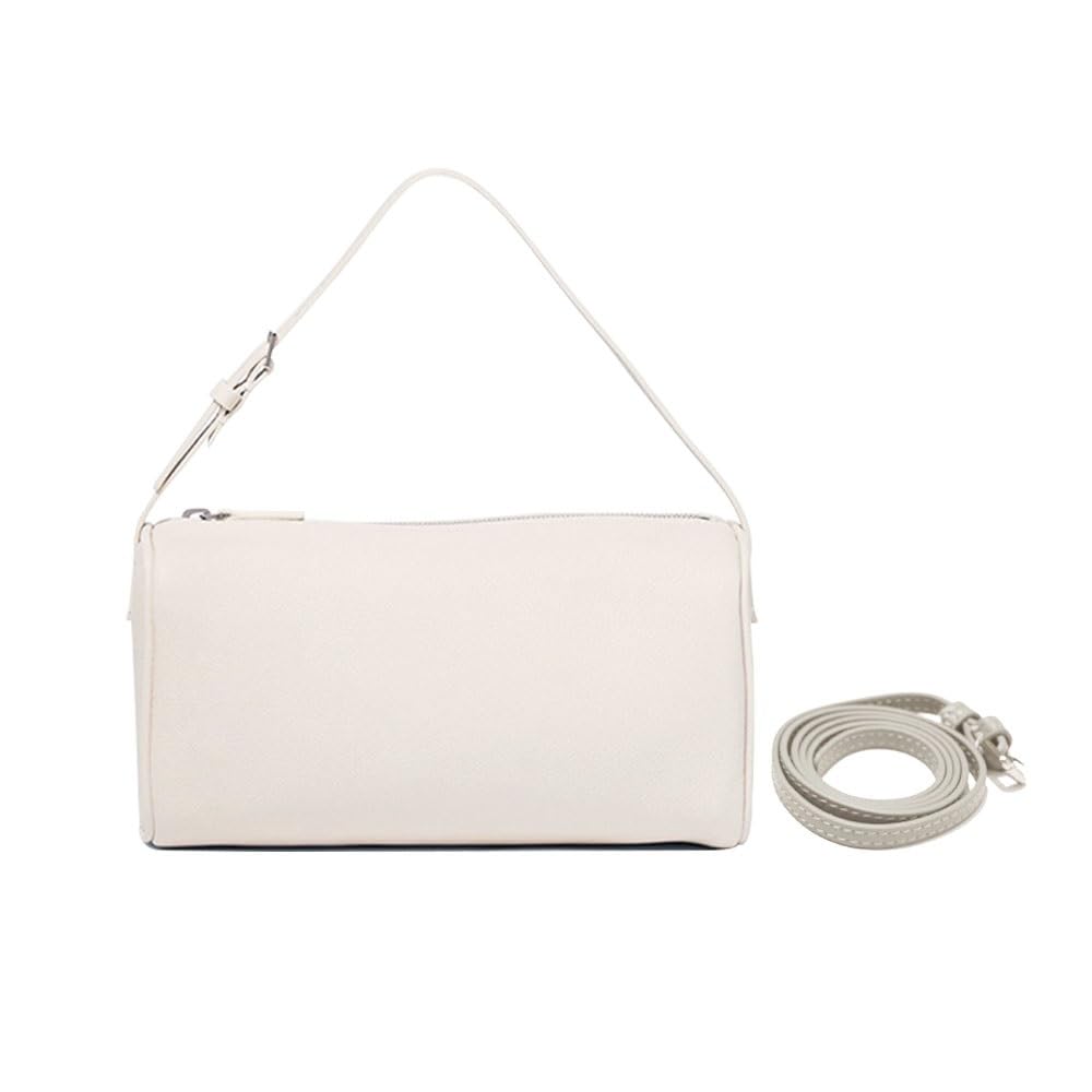 Genuine Leather Top Handle Bags for Women，Handbags Purses with Zipper/Adjustable Strap，Crossbody Bag for Party Prom Banquet(White)
