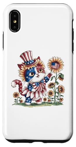 Carcasa para iPhone XS Max Feliz 4 de julio lindo gato gatito dueño amante animal bandera de Estados Unidos
