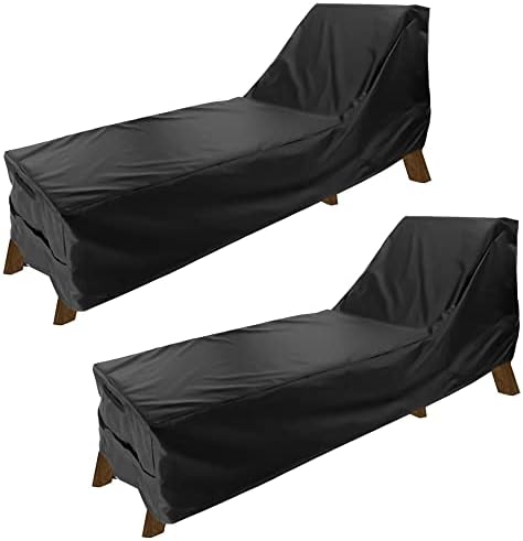 Patio Chaise Lounge Cover, Waterproof Sunlounger Cover, 420D Upgraded Heavy Duty Outdoor Lounge Chair Cover, Anti-UV and Dustproof Lawn Furniture Cover, 2 Pack Durable Oxford Cloth and Large 82 Inch