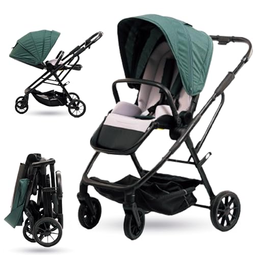 Carrito Bebe 3 en 1, Carro Bebe Plegable, Silla de Paseo Ligera hasta 22 KG, Carrito Bebe, Carro Bebe Premium (Verde)