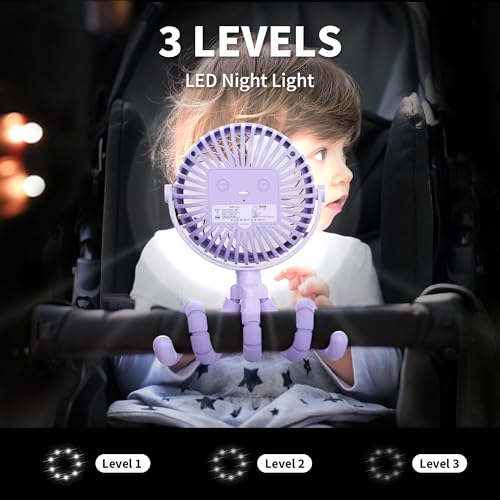 Image of AMACOOL Battery Operated Stroller Fan, Baby Travel Essentials for Beach Disney, Newborn Boy & Girl Showers Gifts Registry Search, Rechargeable Clip On Fan for Car Seat Wagon Crib Bike Treadmill