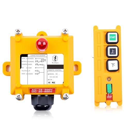 Yatilo F21-2S Industrial Wireless Crane Remote Control Kit for Overhead Crane, Hoist and Winch, 2 Channels, Universal Wide Voltage 16V-440V AC/DC, IP65 Waterproof (1 Transmitter & 1 Receiver)