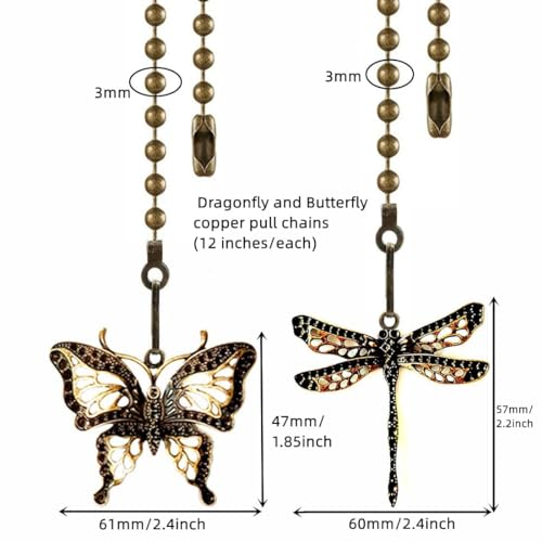GDQLCNXB Ceiling Fan Pull Chain Ornaments Extension,12 Inches Lighting And Fan Beaded Ball Fan Pull Chain Extender with Connector, Dragonfly and Butterfly Ceiling Fan Pull Chain Set-2Pcs