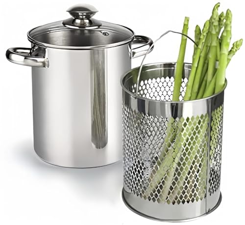 Asparagus Pot Stainless Steel Steamer Cooker with Basket and Lid Pasta 16cm 4L