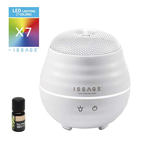 ISSAGE INTELLIGENT Humidificateur + Huile 100% Pur Arbre à Thé Cadeau, Diffuseur d'Aromathérapie, Diffuseur d'huiles essentielles, purificateur d'air LED 7 Couleurs Chromothérapie dans la Maison