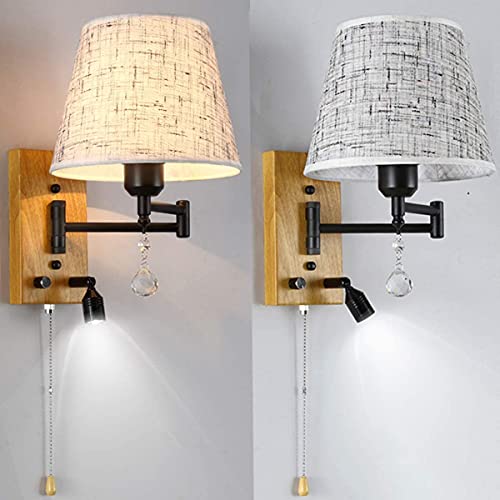 Luces de pared de dormitorio ajustables con pantalla textil blanca e interruptor de brillo 3