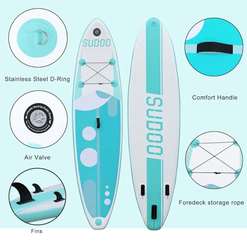 SUDOO Inflatable Stand Up Paddle Board. 10.6\'x33 x6 Stand-Up Paddleboards. Ultra-Light SUP Board for Adults & Youth. Paddle Boards incl Paddle/Pump/Backpack/Leash/3 Fins/Non-Slip Deckpad/Repair Kit