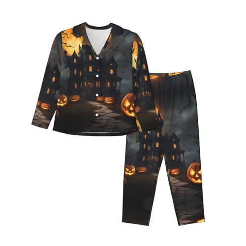 Pyjama imprimé horreur d'Halloween pour femmes ensemble à manches longues tendance EdWal