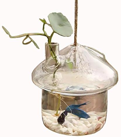 Ivolador Mushroom-shaped Hanging Glass Planter Vase Rumble Fish Tank Terrarium Container Home Garden Decor