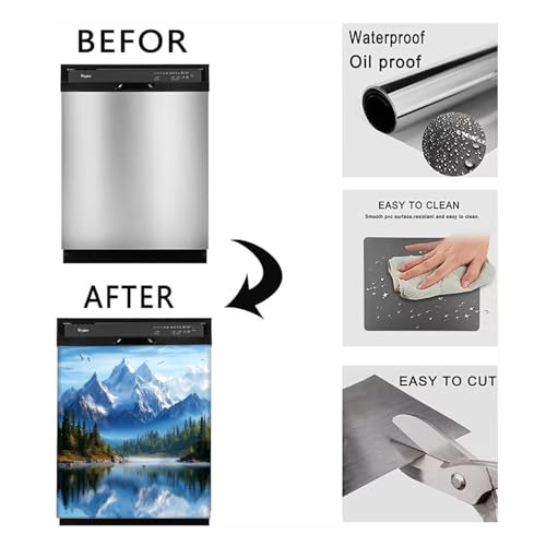Image of BVBOX Dishwasher Magnet Cover 23 inchx26 inch, Reusable Magnetic Refrigerator Covers, Decorative Magnets Cover Fridge Door Skin Panel Stickers for Home Kitchen Appliance