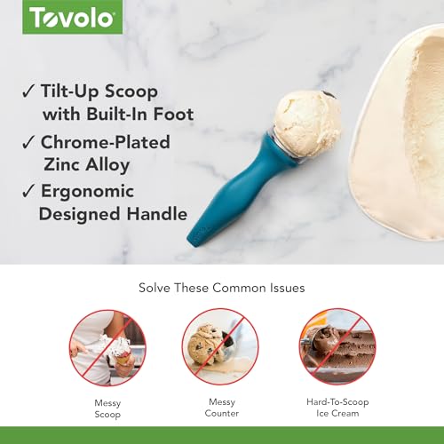 Image of Tovolo Ice Cream Scoop Marine Blue Dishwasher Safe Heavy Duty Ice Cream Scooper with Elevated Tilt Up Design, Heat Retaining Ice Cream Scoops with Non Slip Handle for Cookie Dough, Gelato, Sorbet