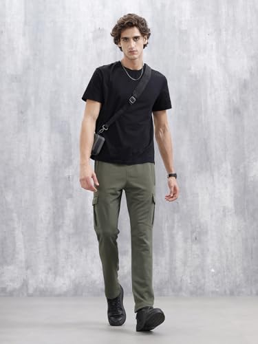 Image of WROGN Men's 320 GSM Cotton Blend Fleece Cargo Joggers | Multi Pocket Utility Design | Regular Fit