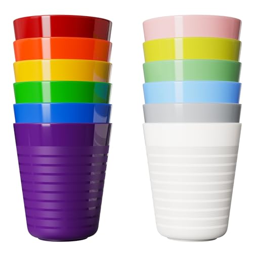Muulaii Set of 12 Kids Plastic Cups- 8 oz Children Drinking Cups Reusable Unbreakable Plastic Stackable Water Tumblers for Kids & Toddlers Bright Colored- Dishwasher and Microwave Safe