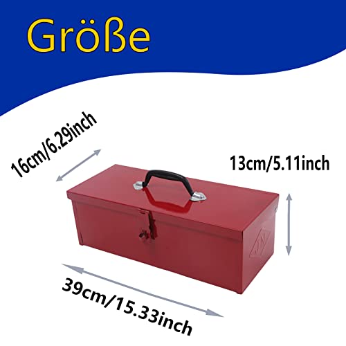 Foto von Milageto Werkzeugkasten Metall-Werkzeugkoffer, leerer Werkzeugkasten mit Verschlussschnalle, robuste Werkzeugaufbewahrung, DIY-Werkzeugkoffer wasserdicht für Auto, Werkstatt, Garage, 40 x 18 x 13 Rot