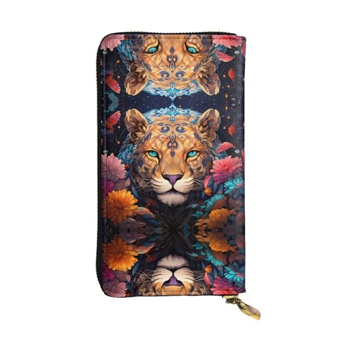 Stylish Colorful Leopard Picture Leather Wallet - Long Clutch for Women, RDurable Material, 12 Card Slots, Zipper Compartments